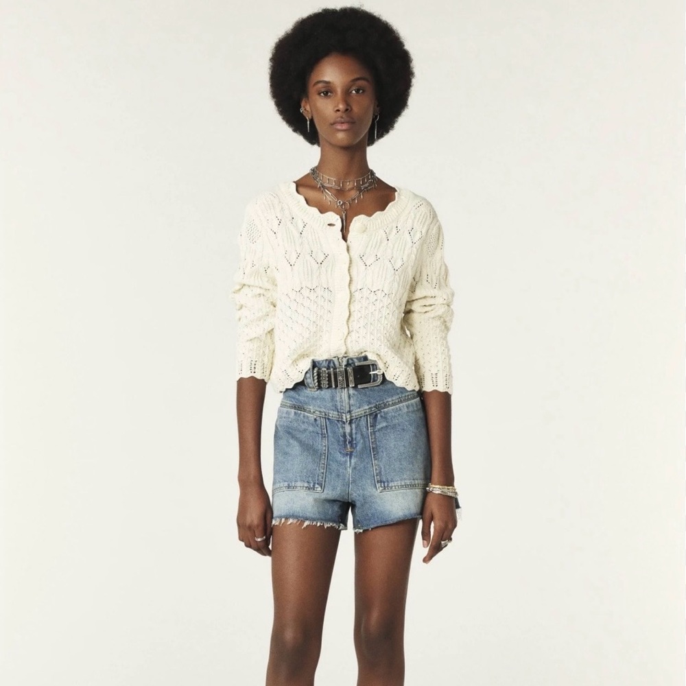 ba&sh Jump Cardigan Cropped Crochet Scalloped Cream Size 3 Womens US 8 Parisian - Picture 2 of 15